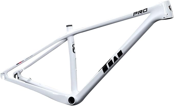 27.5er 29er XC Hardtail Mountain Bike Frame 15/17/19in Carbon Fibre Disc Brake Frame 135mm Quick Release Cyclocross Bike Frame BB92*41mm(White,27.5 * 19")