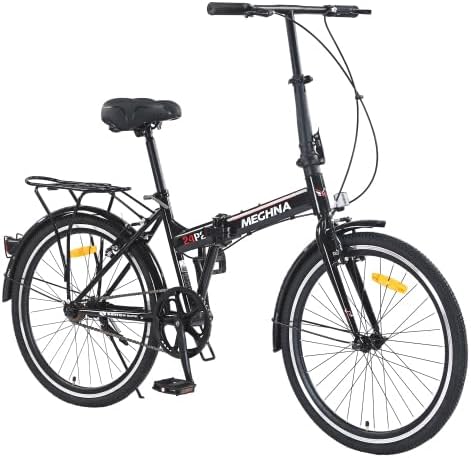 24 Inch Folding Bike for Adults with Fenders, Steel Frame Single Speed City Commuter, Dual V-Brake Portable Compact Bicycle for Men & Women