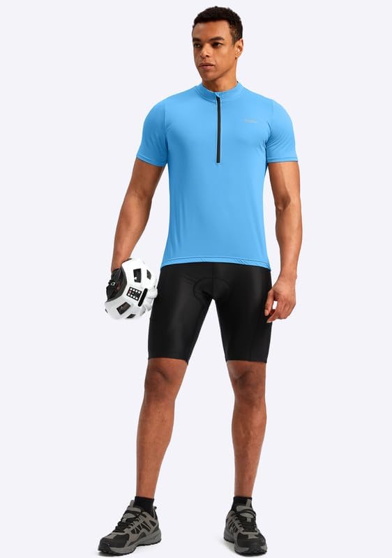 Bikewa Men's Cycling Jersey Moisture Wicking Short Sleeve UPF Half Zip Bike Road Riding Biking Shirts for Men Zipper Pockets