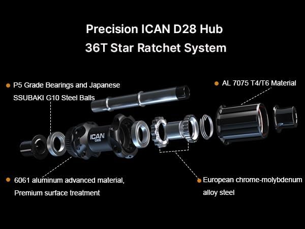 ICAN G40/G50 1320g/1375g Carbon Gravel Bike Disc Wheelset 700C Hooked Rimset 25mm Inner Width 36T Ratchet Hub
