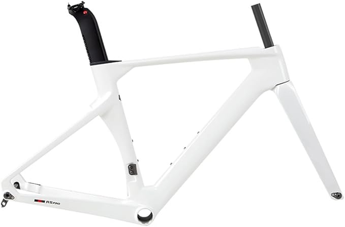 Carbon Fiber Road Bike Frameset Disc Brake Thru Axle Breaking Wind Racing Frame 43.5/46/48/50/52/54/56CM Internal Routing ， for 700C Wheels (Color : White, Size : 54CM)
