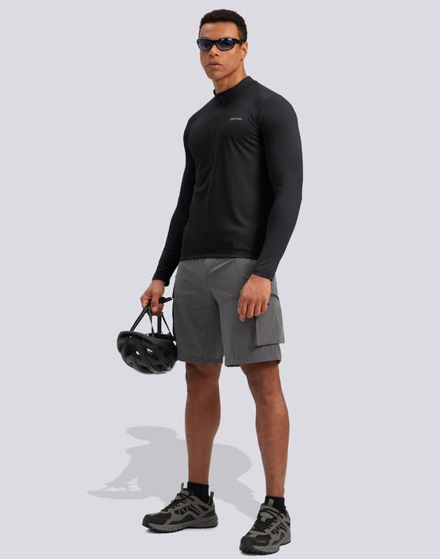 Bikewa Men's Cycling Jersey with 3+1 Rear Zipper Pockets Long Sleeve Moisture Wicking UPF 50+ Half Zip Riding Bike Shirts