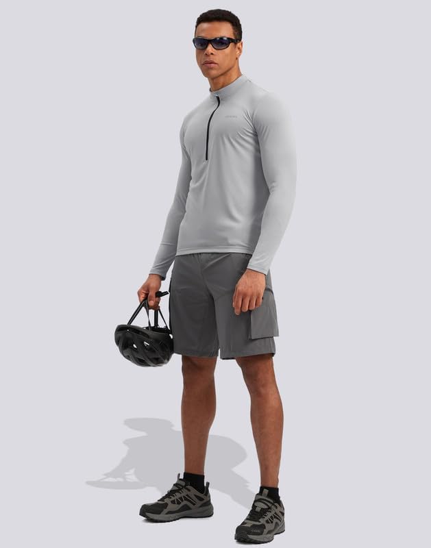 Bikewa Men's Cycling Jersey with 3+1 Rear Zipper Pockets Long Sleeve Moisture Wicking UPF 50+ Half Zip Riding Bike Shirts