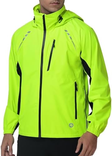 Nepest Cycling Rain Jacket Mens Waterproof Lightweight Packable Biking Windbreaker with Hood Raincoat for Running Hiking