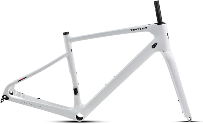 700C Carbon Fiber Gravel Bike Frameset 45/48/51/54CM Road Off-Road Bike Disc Brake Frames Thru Axle Front12×100mm Rear12×142mm Internal Routing(White,48CM)