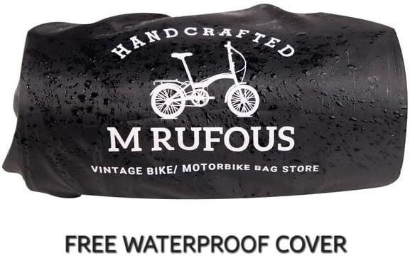 M RUFOUS Genuine Leather Under Seat Handlebar Bicycle Bag - Vintage Brown, Premium Handcrafted Bicycle Bag with Brass Buckle, Leather Bag for Cell Phone (Free Waterproof Cover)