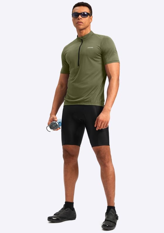 Bikewa Men's Cycling Jersey Moisture Wicking Short Sleeve UPF Half Zip Bike Road Riding Biking Shirts for Men Zipper Pockets