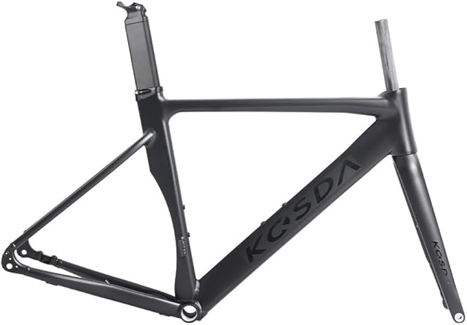 700C Road Bike Frameset 45CM 48CM 51CM Aluminum Alloy Disc Brake Frame Wind Breaker Frame Carbon Fiber Fork BSA BB68 Thru Axle 12 * 100mm 12 * 142mm(Black,48cm)