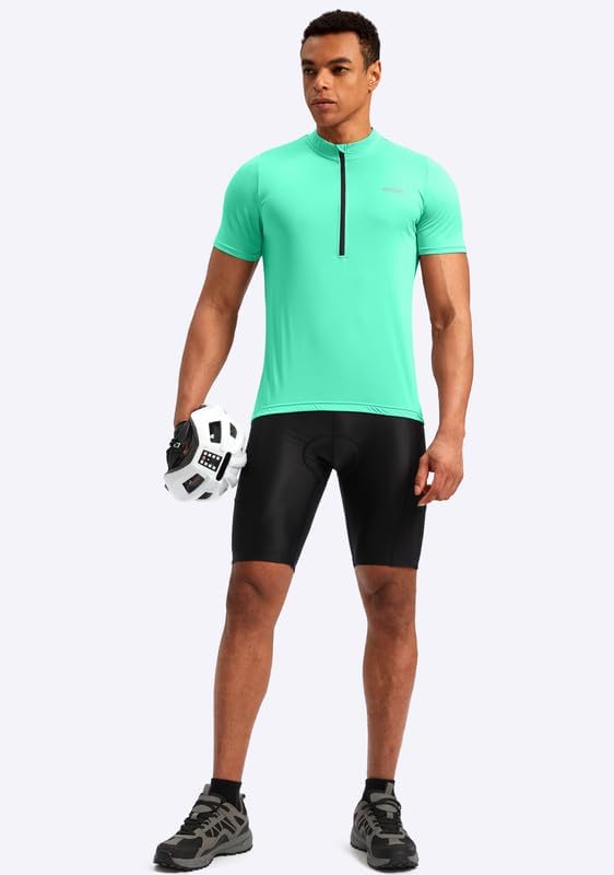 Bikewa Men's Cycling Jersey Moisture Wicking Short Sleeve UPF Half Zip Bike Road Riding Biking Shirts for Men Zipper Pockets
