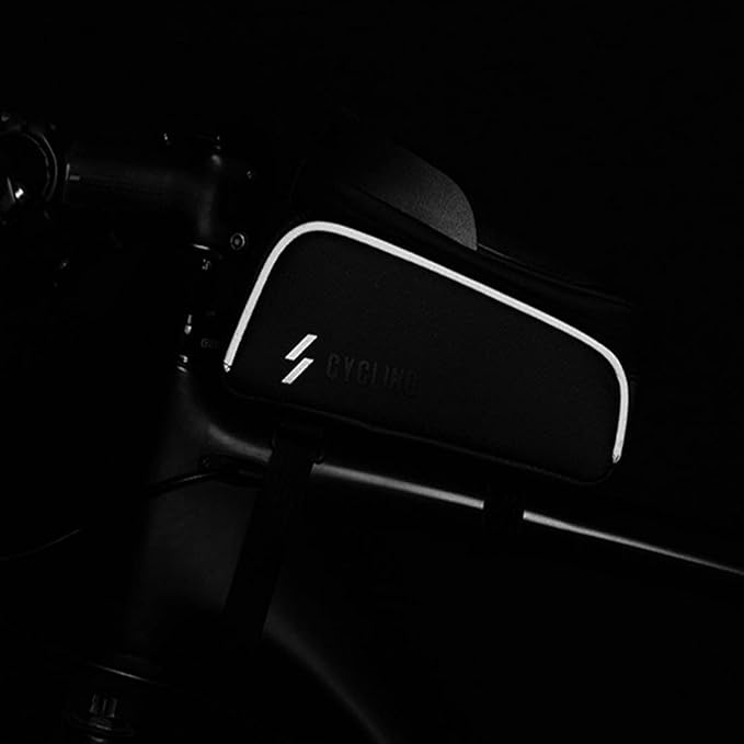Bike Frame Bag, Bike Phone Mount, Waterproof Bicycle Handlebar Bag Cycling Front Top Tube Pouch Pannier Bike Phone Holder Stand for iPhone 16 15 14 13 12 11 Pro Max XS Samsung Smartphones Below 6.5''