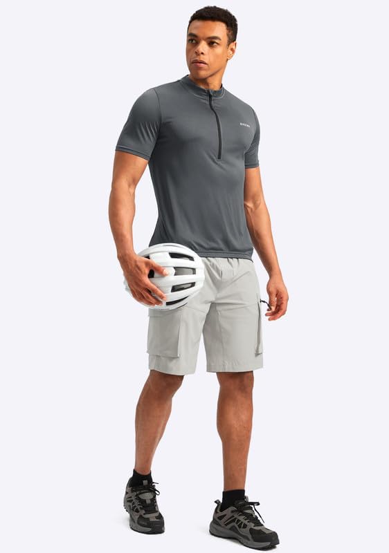 Bikewa Men's Cycling Jersey Moisture Wicking Short Sleeve UPF Half Zip Bike Road Riding Biking Shirts for Men Zipper Pockets