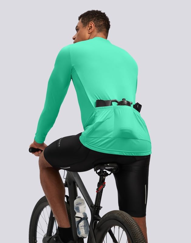 Bikewa Men's Cycling Jersey with 3+1 Rear Zipper Pockets Long Sleeve Moisture Wicking UPF 50+ Half Zip Riding Bike Shirts
