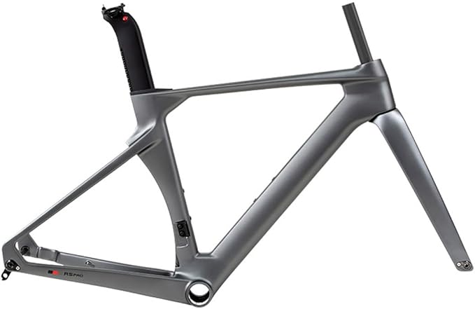 Carbon Fiber Road Bike Frameset Disc Brake Thru Axle Breaking Wind Racing Frame 43.5/46/48/50/52/54/56CM Internal Routing ， for 700C Wheels (Color : Dark Gray, Size : 52CM)