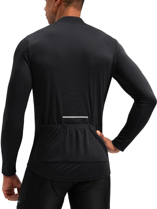 Bikewa Men's Cycling Jersey with 3+1 Rear Zipper Pockets Long Sleeve Moisture Wicking UPF 50+ Half Zip Riding Bike Shirts