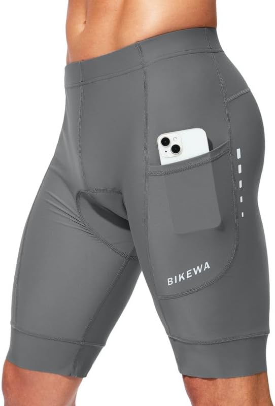 Bikewa Padded Bike Shorts for Men 4D Cycling Road Riding Biking Padding Bicycle Shorts with Phone Pockets
