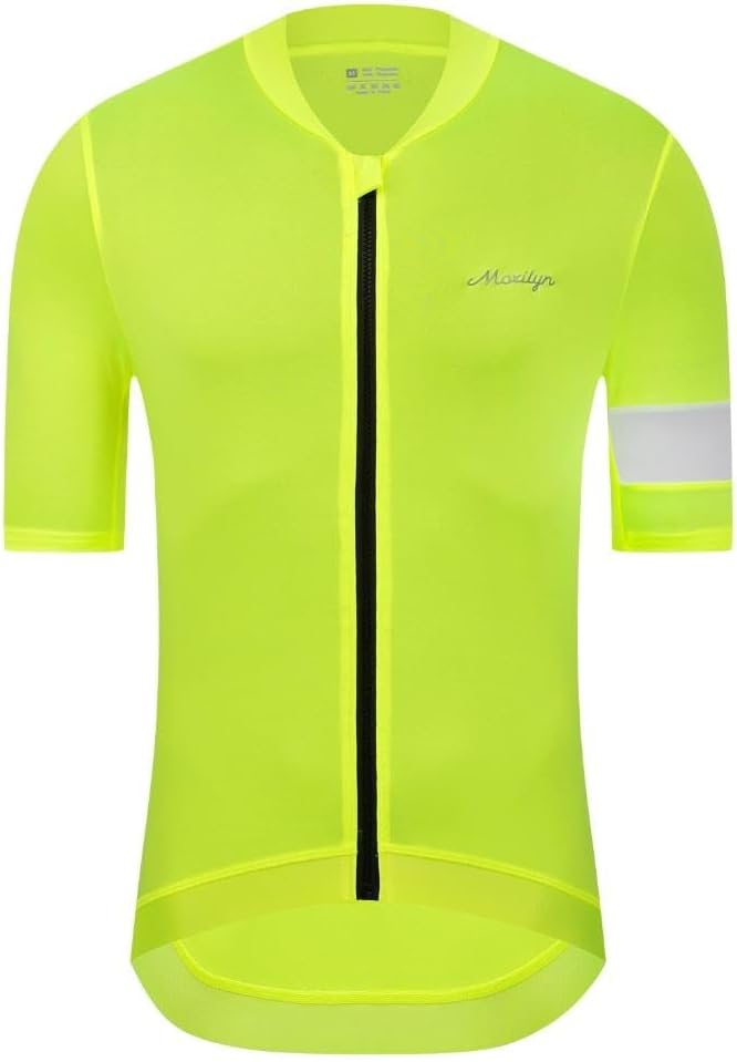 MOXILYN Men's Cycling Jerseys Road Bike Shirts Short Sleeve Full Zipper with 4 Pockets Reflective Widen Anti Slip Hem