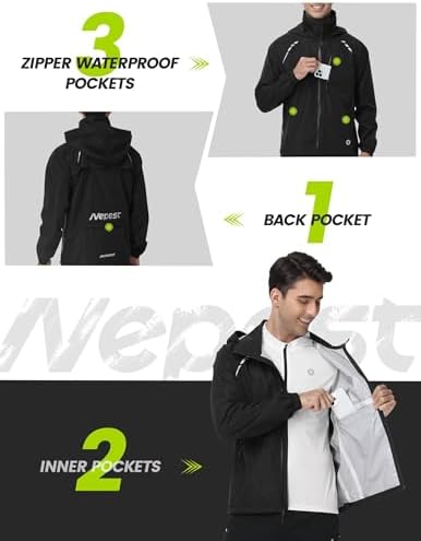 Nepest Cycling Rain Jacket Mens Waterproof Lightweight Packable Biking Windbreaker with Hood Raincoat for Running Hiking