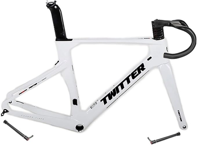 700C Carbon Road Bike Frameset 46/48/50/52/54/56cm Racing Frame Disc Brake 100mm/142mm Thru Axle Frame 90x420mm Handlebar Internal Routing(White,48CM)
