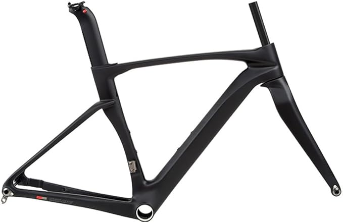 700C Road Bike Frameset 43.5/46/48/50/52/54/56CM Cyclocross Race Bike Frame Carbon Fiber Bike Frames Disc Brake Thru Axle F12×100mm R12×142mm(Black,46CM)
