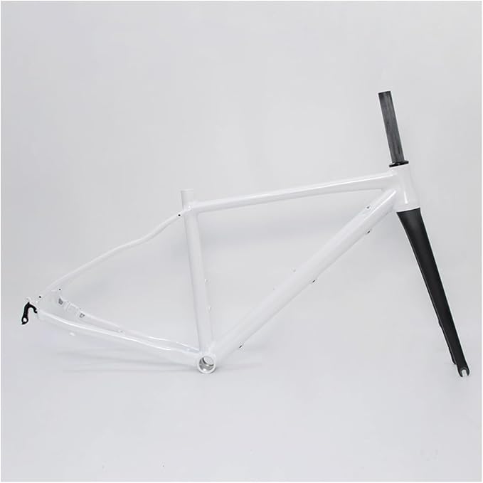 700C Road Bike Frameset 44 47 50 53 56cm Aluminum Alloy Disc Brake Frame 100/135mm QR BSA BB68mm Carbon Fibre Rigid Fork Internal Routing(White 2,44cm)