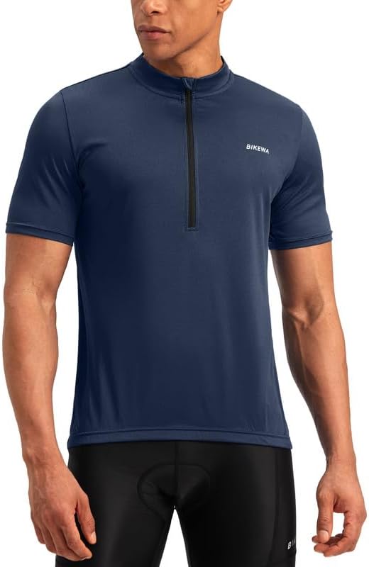 Bikewa Men's Cycling Jersey Moisture Wicking Short Sleeve UPF Half Zip Bike Road Riding Biking Shirts for Men Zipper Pockets