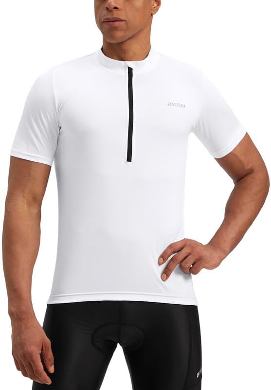 Bikewa Men's Cycling Jersey Moisture Wicking Short Sleeve UPF Half Zip Bike Road Riding Biking Shirts for Men Zipper Pockets