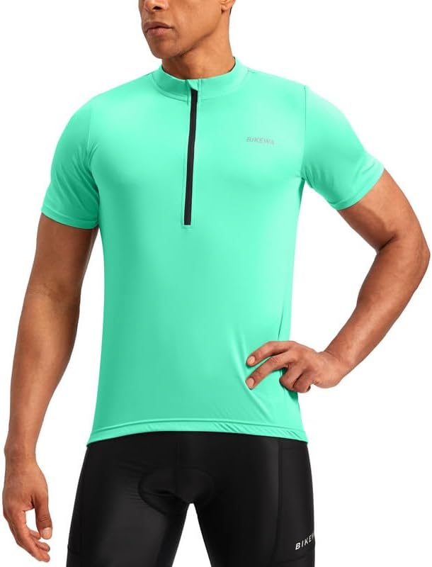 Bikewa Men's Cycling Jersey Moisture Wicking Short Sleeve UPF Half Zip Bike Road Riding Biking Shirts for Men Zipper Pockets