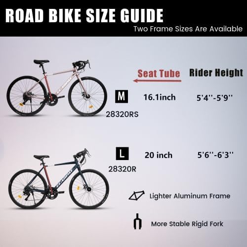 A28320R 700Cx28 Road Bike, 16-Speed Outdoor Bike Disc Brakes, Light Weight Aluminum Frame,Racing Bike City Commuting Road Bicycle for Men Women Ideal for High-Intensity Riding