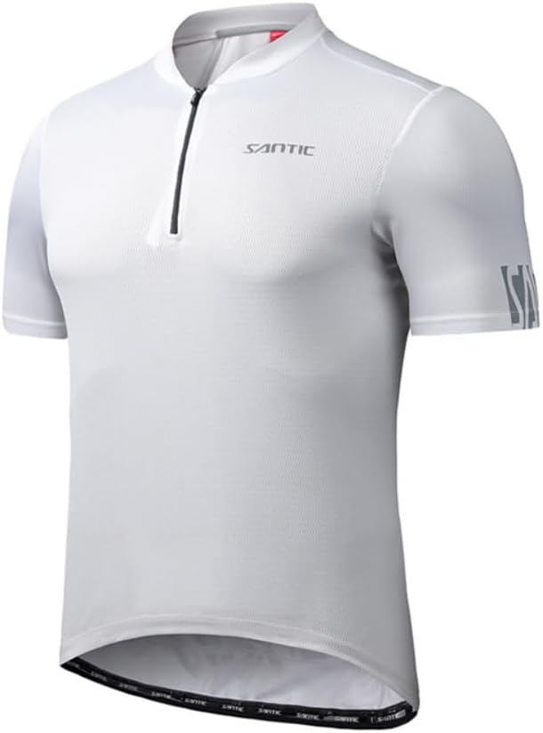 Santic Men's Cycling Jersey Short Sleeve Tops Pro Road Bike Shirt Full Zipper UPF 50+ MTB Jersey with Pockets