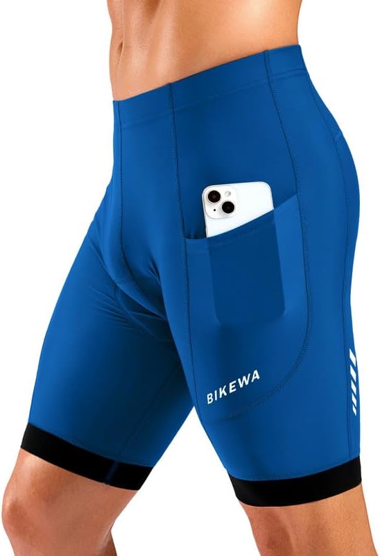Bikewa Men's Cycling Shorts 7" 4D Padded Bike Shorts for Men Road Biking Bicycle Riding Cycle Biker Phone Pockets