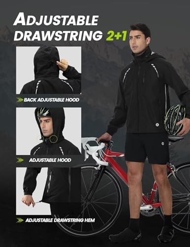 Nepest Cycling Rain Jacket Mens Waterproof Lightweight Packable Biking Windbreaker with Hood Raincoat for Running Hiking