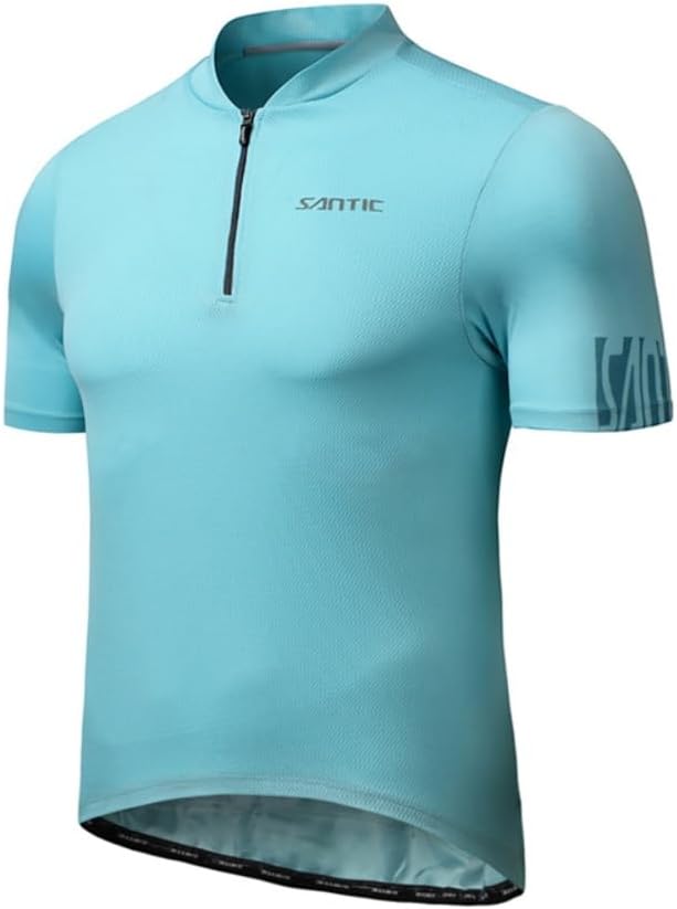 Santic Men's Cycling Jersey Short Sleeve Tops Pro Road Bike Shirt Full Zipper UPF 50+ MTB Jersey with Pockets