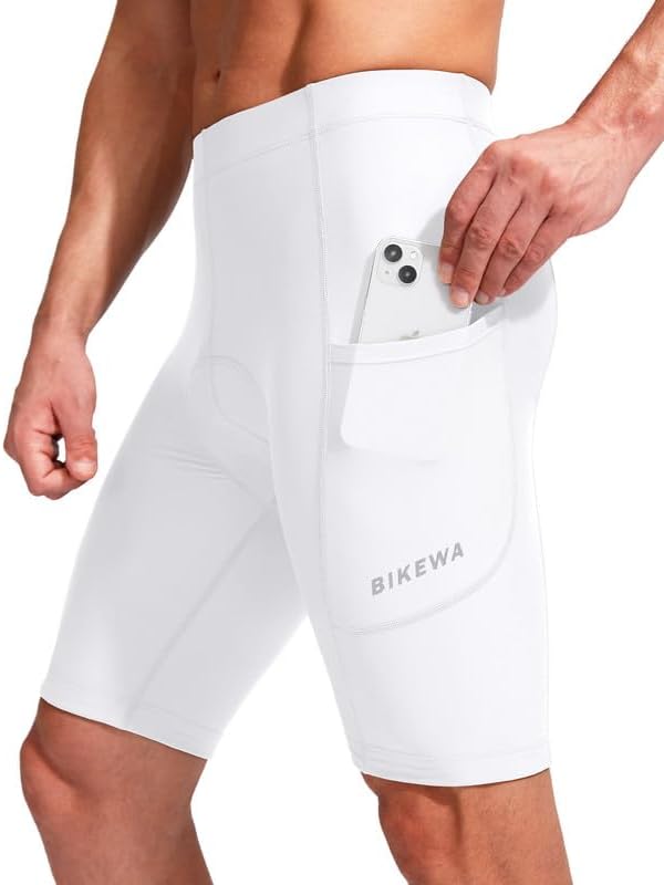 Bikewa Men's Bike Shorts 3D Padded Cycling Road Biking Mountain Riding Biker Bicycle UPF 50+ Cycle Shorts Zipper Pockets
