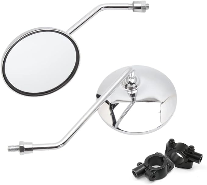 DREAMIZER Motorcycle Rear View Mirror - 7/8" 10MM Handlebar Side Mirrors Chrome Universal Compatible with CB 400 750 XT25 XVS VRZ 1800 GT750 CRF450 - Round