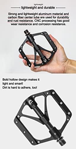 GORIX Bike Flat Pedals Wide CNC 3 Bbearings Carbon Fiber Center Tube Lightweight with Non-Slip Pin Spike Road Mountain MTB Bicycle (GX-FX356)