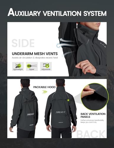 Nepest Cycling Rain Jacket Mens Waterproof Lightweight Packable Biking Windbreaker with Hood Raincoat for Running Hiking