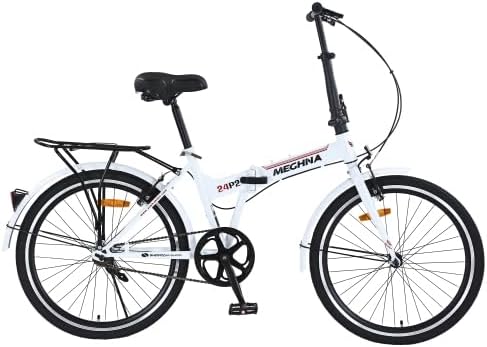24 Inch Folding Bike for Adults with Fenders, Steel Frame Single Speed City Commuter, Dual V-Brake Portable Compact Bicycle for Men & Women