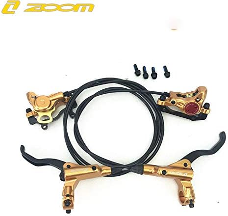 Zoom Hydraulic Disc Brakes Mountain Bike Sets MTB Front & Rear Set with Floating Disc Rotor 160mm & Color Bolts (Gold)