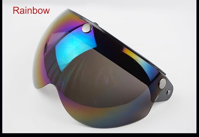 VCOROS Universal 3-Snap Retro Helmet Visor Open Face Motorcycle Helmets Shield(Rainbow)