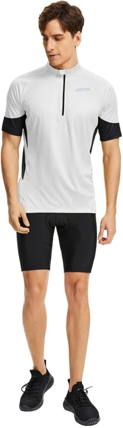 Men’s Cycling Jersey Short Sleeve UPF Half-Zip with 3+1 Zipper Pockets, Breathable Quick-Dry Moisture Wicking Fabric