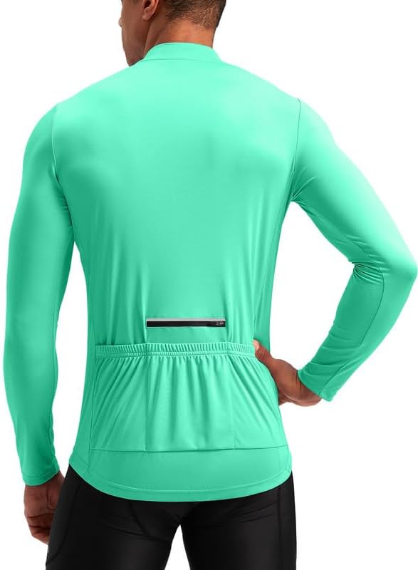 Bikewa Men's Cycling Jersey with 3+1 Rear Zipper Pockets Long Sleeve Moisture Wicking UPF 50+ Half Zip Riding Bike Shirts