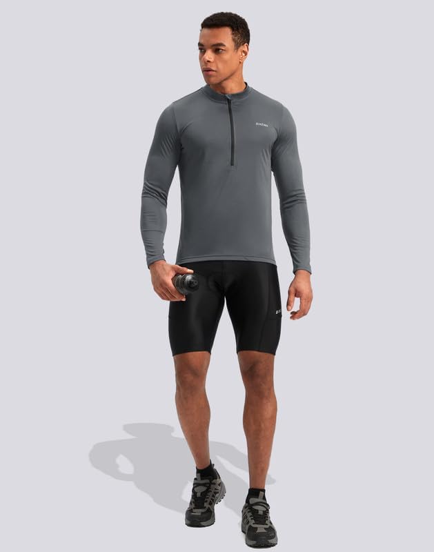 Bikewa Men's Cycling Jersey with 3+1 Rear Zipper Pockets Long Sleeve Moisture Wicking UPF 50+ Half Zip Riding Bike Shirts