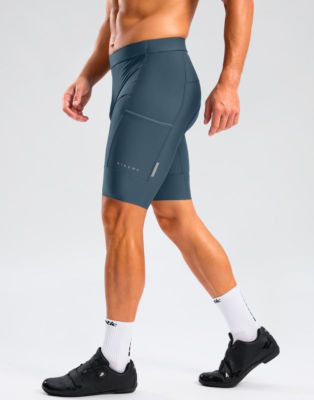 Bikewa Men's Bike Shorts 4D Padded Cycling Shorts for Men Road Riding Biking Bicycle Zipper Pockets