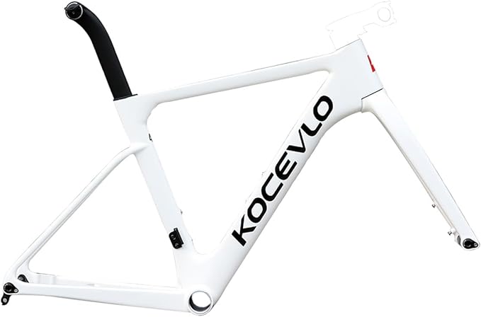 700C Road Bike Frameset 44 47 50 53 56 Cm Carbon Fiber Disc Brake Bike Frame Thru Axle F12×100mm R12×142mm Windbreaker Frame T47mm Threaded Bottom Bracket Max 32C Tire(White,44cm)