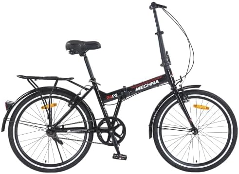 24 Inch Folding Bike for Adults with Fenders, Steel Frame Single Speed City Commuter, Dual V-Brake Portable Compact Bicycle for Men & Women