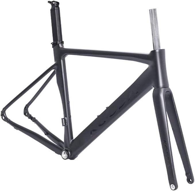 700C Road Bike Frameset 45CM 48CM 51CM Aluminum Alloy Disc Brake Frame Wind Breaker Frame Carbon Fiber Fork BSA BB68 Thru Axle 12 * 100mm 12 * 142mm(Black,48cm)