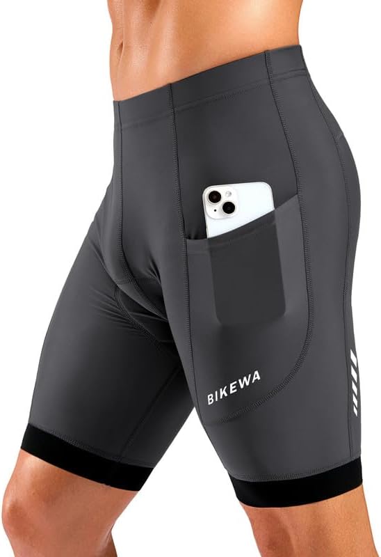 Bikewa Men's Cycling Shorts 7" 4D Padded Bike Shorts for Men Road Biking Bicycle Riding Cycle Biker Phone Pockets