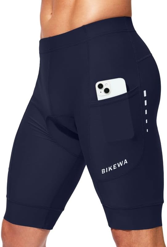Bikewa Padded Bike Shorts for Men 4D Cycling Road Riding Biking Padding Bicycle Shorts with Phone Pockets