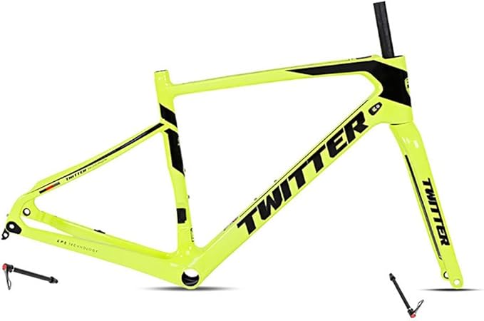 Carbon Road Bike Frameset Disc Brake 700C Off-Road Racing Frame 45/48/51/54cm Front 100mm Rear 142mm Thru Axle Frame Set(Yellow,54CM)