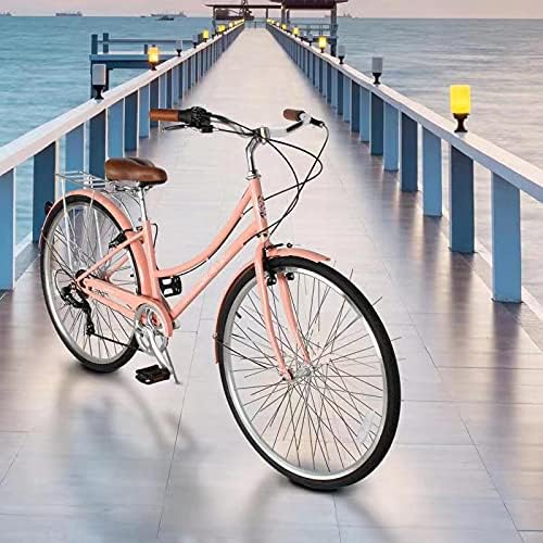 MICARGI 24/26 Inch Adult Cruiser Bicycle Hybrid Bike 1/7 Speeds Commuter Bike for Women, Men, Seniors,Step-Through or Step-Over Bike Steel Frame Multi Colors Style
